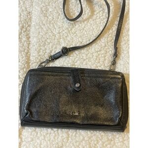 Women's Black Faux Leather Crossbody Bag 8" x 4.5" Strap 25.5"